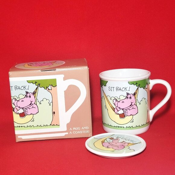 Hallmark Sit Back Relax Hippo Mug and Coaster Mug Mates Japan - Picture 1 of 13